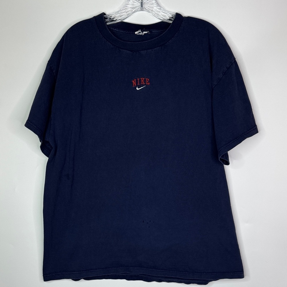 Vintage Nike Navy Blue Center Swoosh Tshirt Retro Size XL